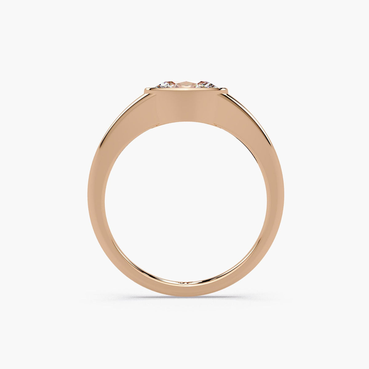 14K rose gold bezel set oval lab diamond ring with a smooth tapered band, a minimalist oval solitaire ring for everyday wear, stacking, a promise ring, or a modern engagement ring.