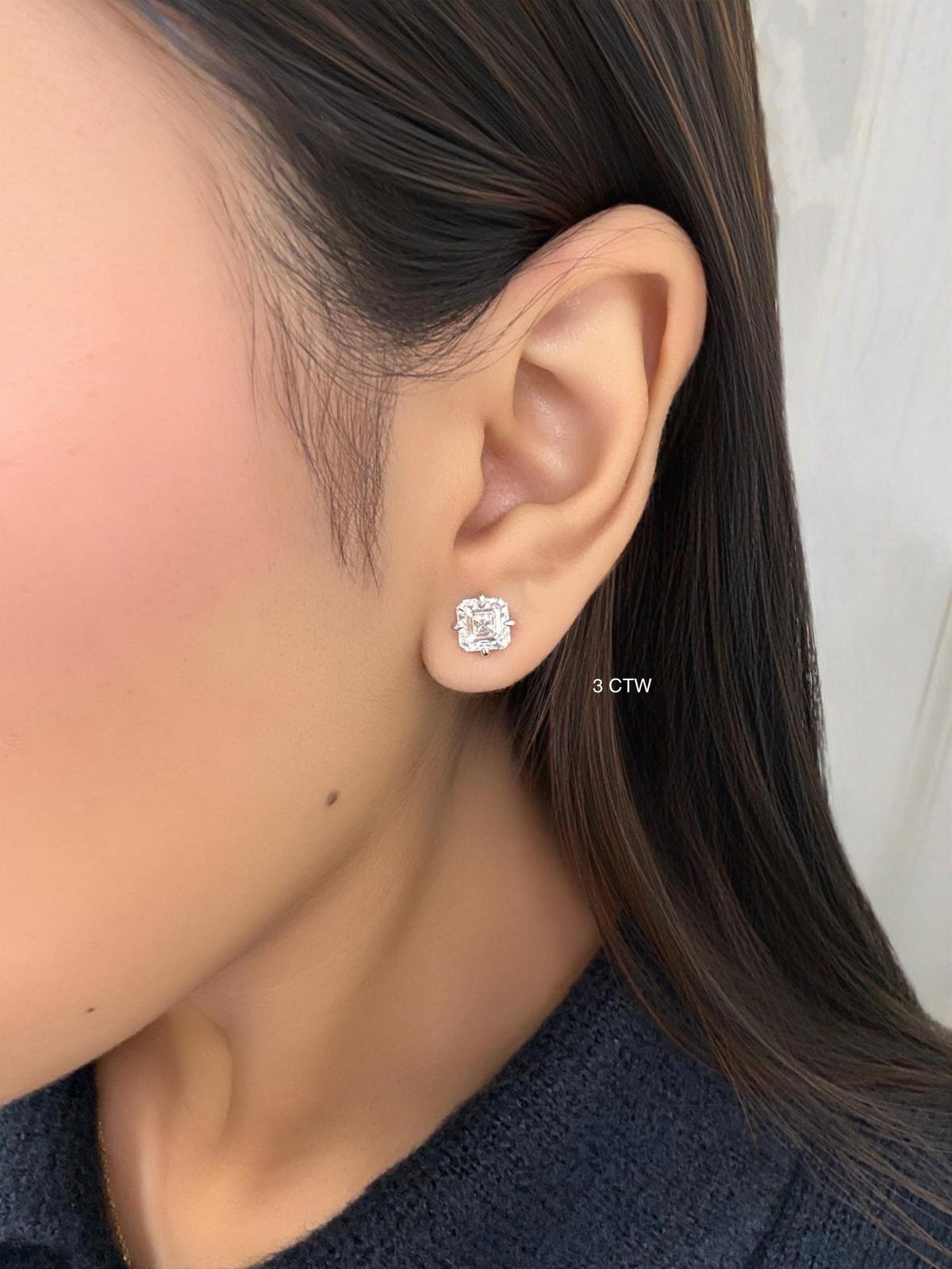 1-3 Ctw Asscher Cut Compass Setting Lab Grown Diamond Earrings, 14k Gold Diamond Stud Earrings
