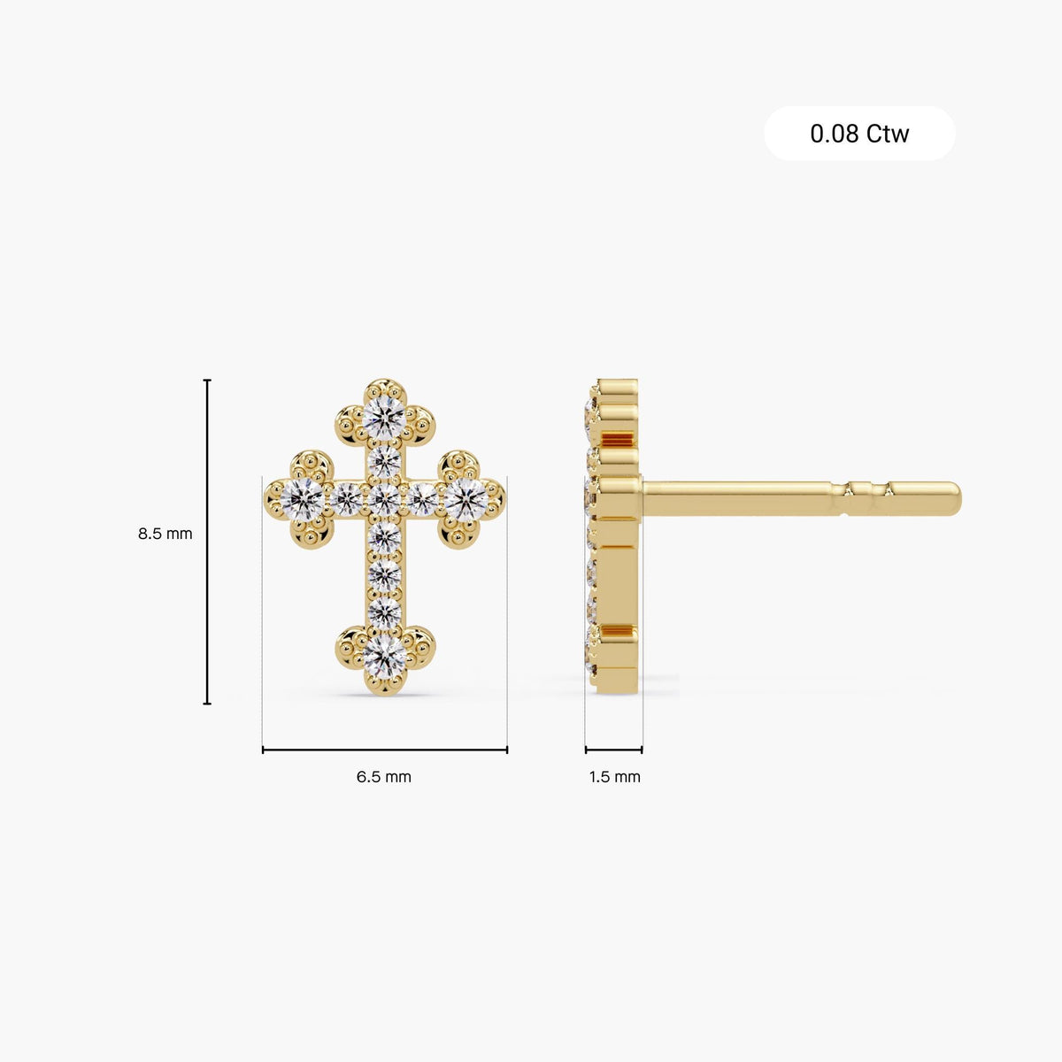 small diamond cross earrings worn, minimalist gold cross stud earrings for everyday wear