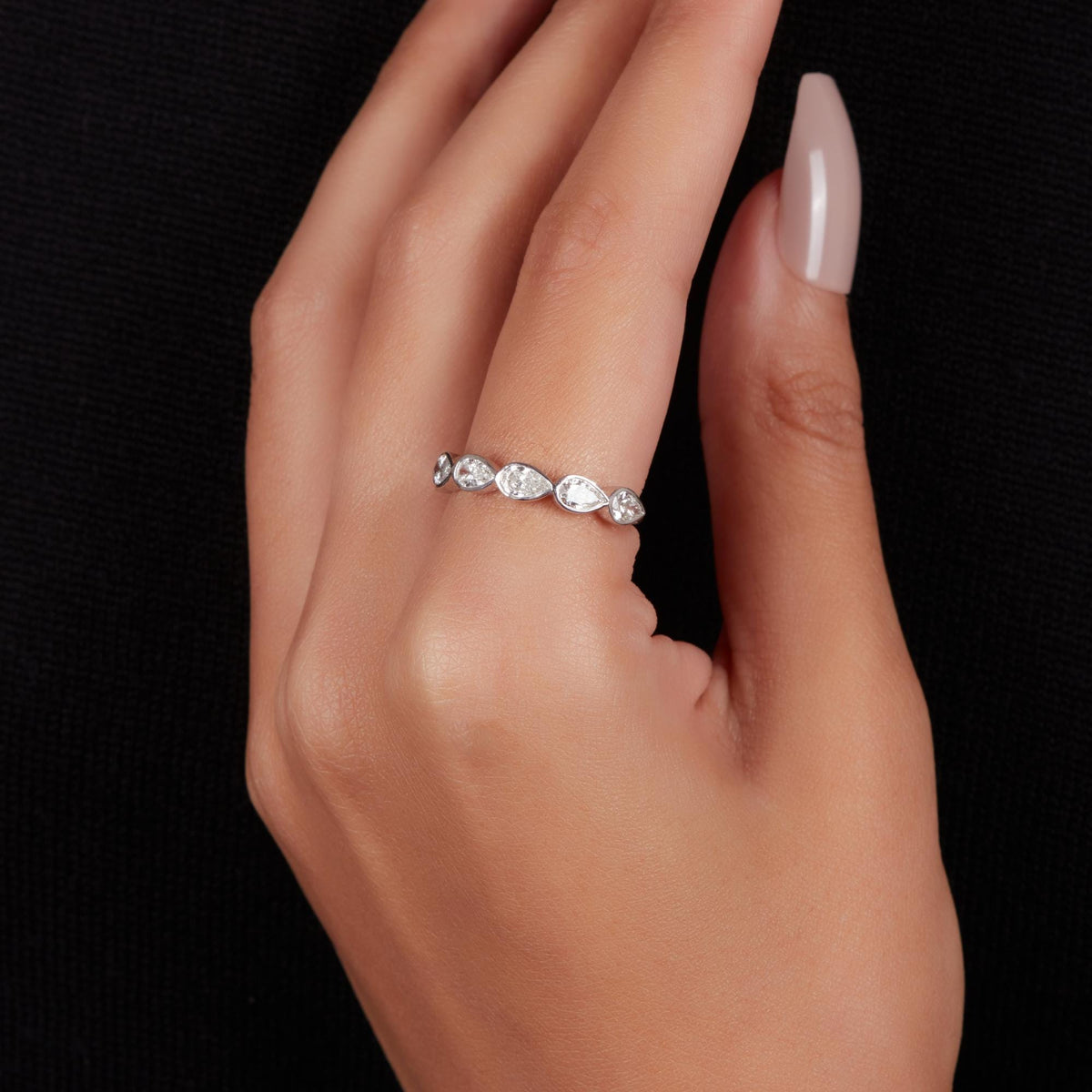1.25CT Pear Lab Grown Diamond Wedding Band, 14K Gold Bezel Set