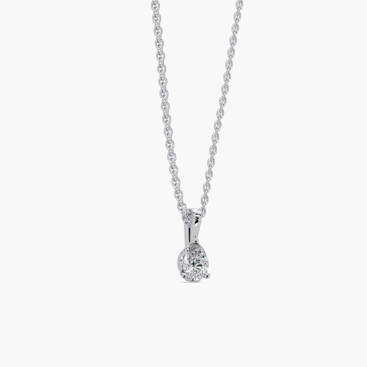 14K white gold pear lab diamond solitaire pendant necklace on chain