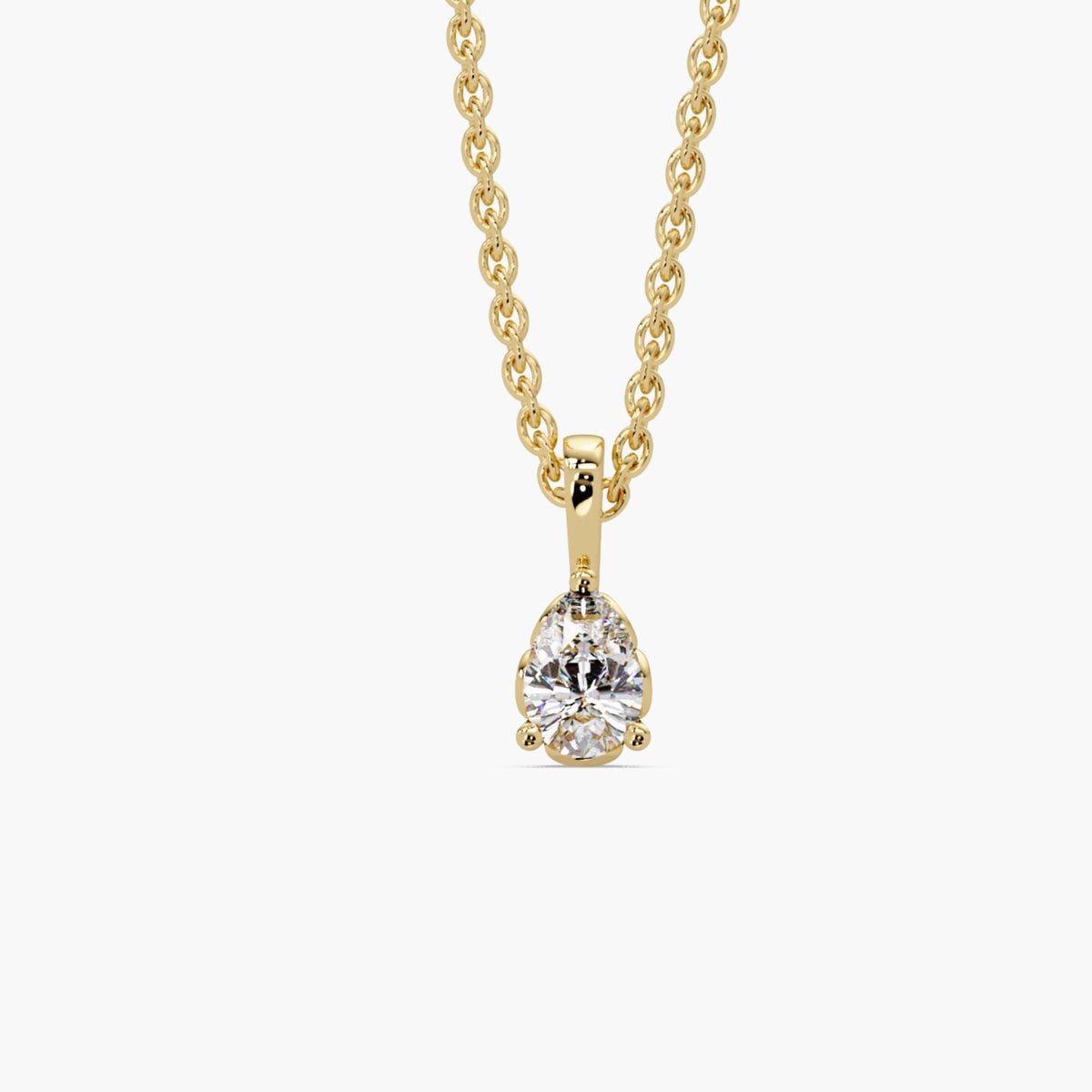 14K gold pear lab diamond solitaire pendant necklace with prong setting and slim bail