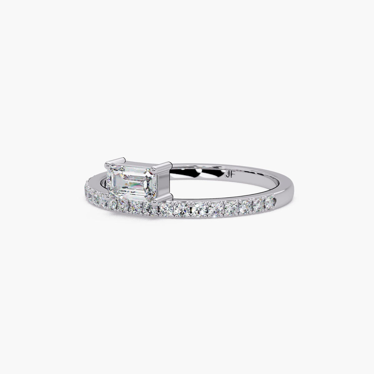white gold emerald cut east west diamond ring lab grown engagement ring