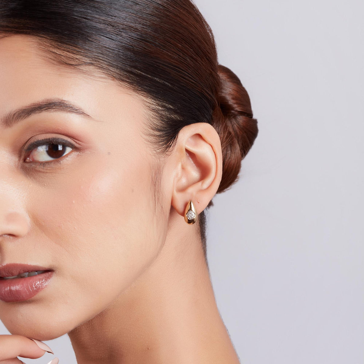 14K Gold Dome Teardrop Studs | Puffy Diamond Stud Earrings | Natural Diamond
