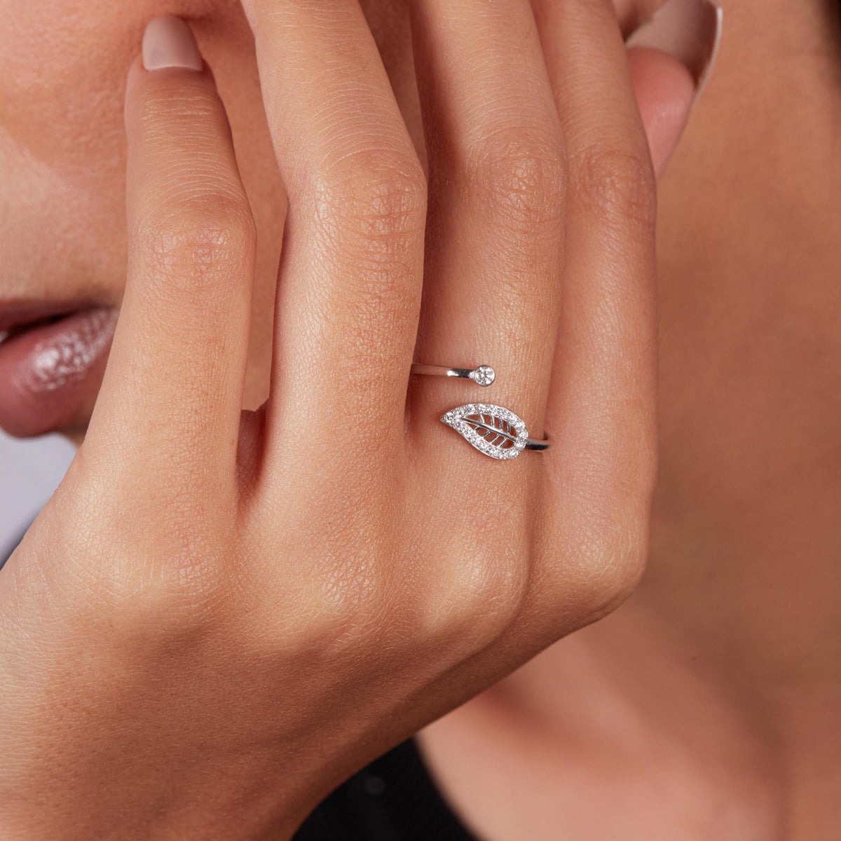 14K Gold Leaf Ring | Lab Grown Diamond Bypass Ring