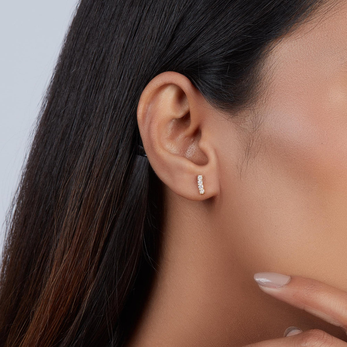 14K Gold Lab Diamond Bar Stud Earrings | Pave Minimalist Tiny Diamond Studs