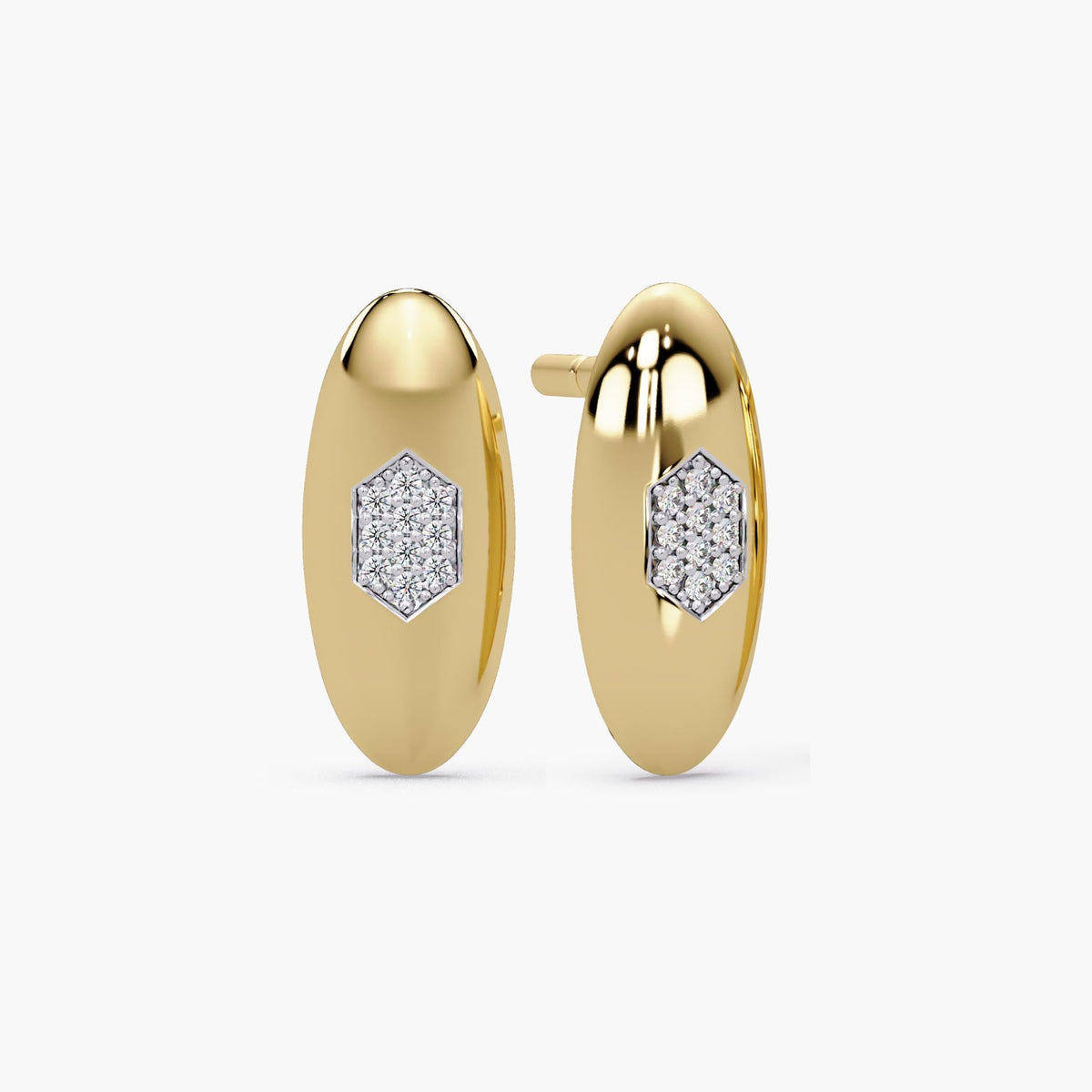 14k gold dome stud earrings with natural pavé diamonds, modern statement gold stud earrings for women