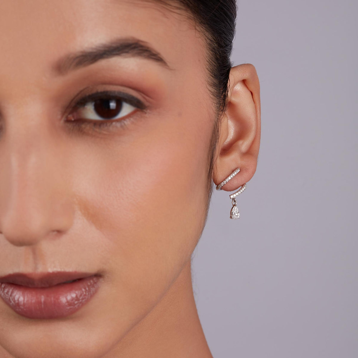 14K Gold Spiral Drop Earrings • 0.85 Ctw Pear Lab Diamond Wrap Studs