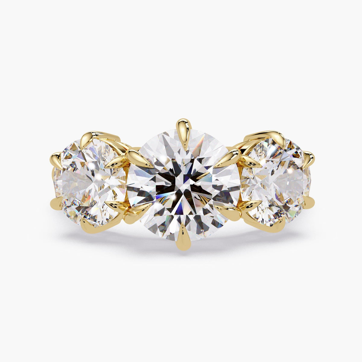 4ct round three stone lab grown diamond engagement ring in 14K yellow gold