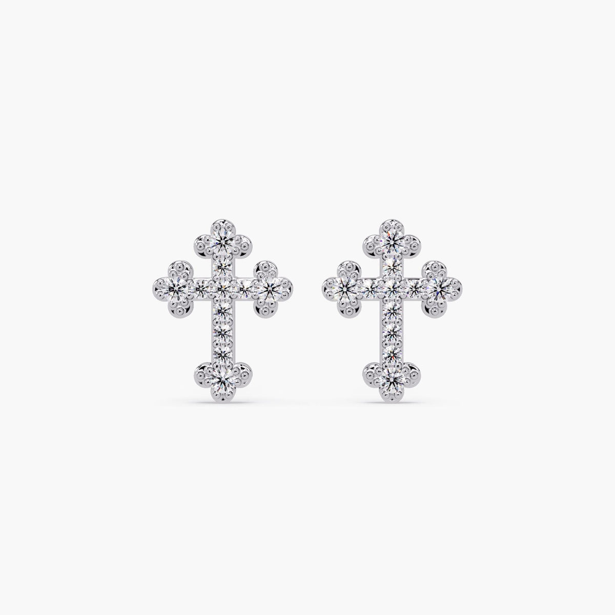 diamond cross stud earrings, lab grown diamond cross studs in 14k gold pavé setting