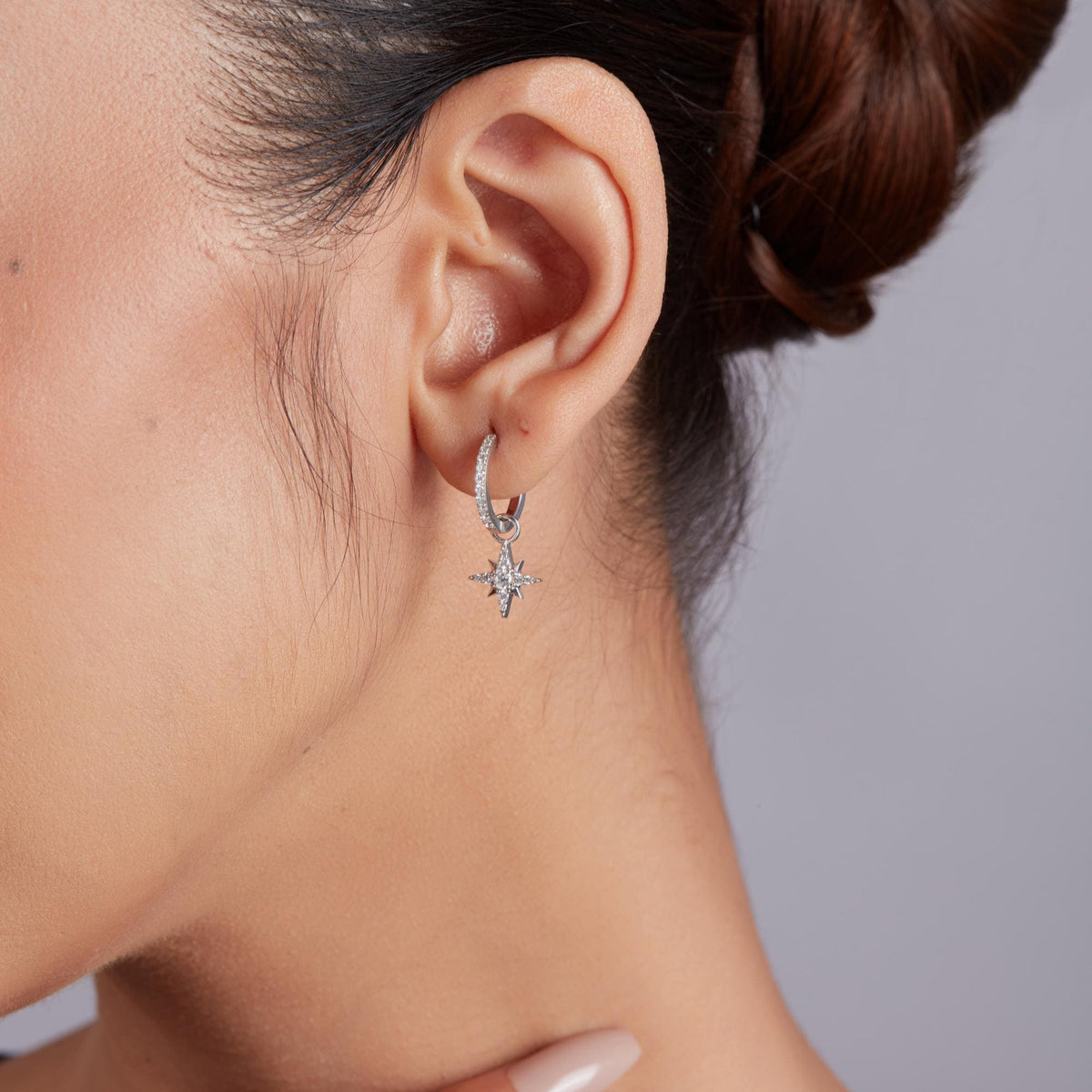 14K Gold Celestial Moon and Sun Lab Diamond Charm Hoop Earrings