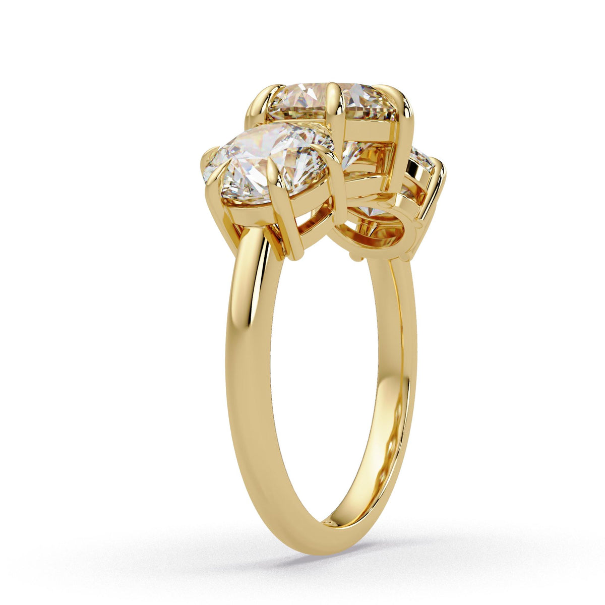 prong basket of three stone engagement ring