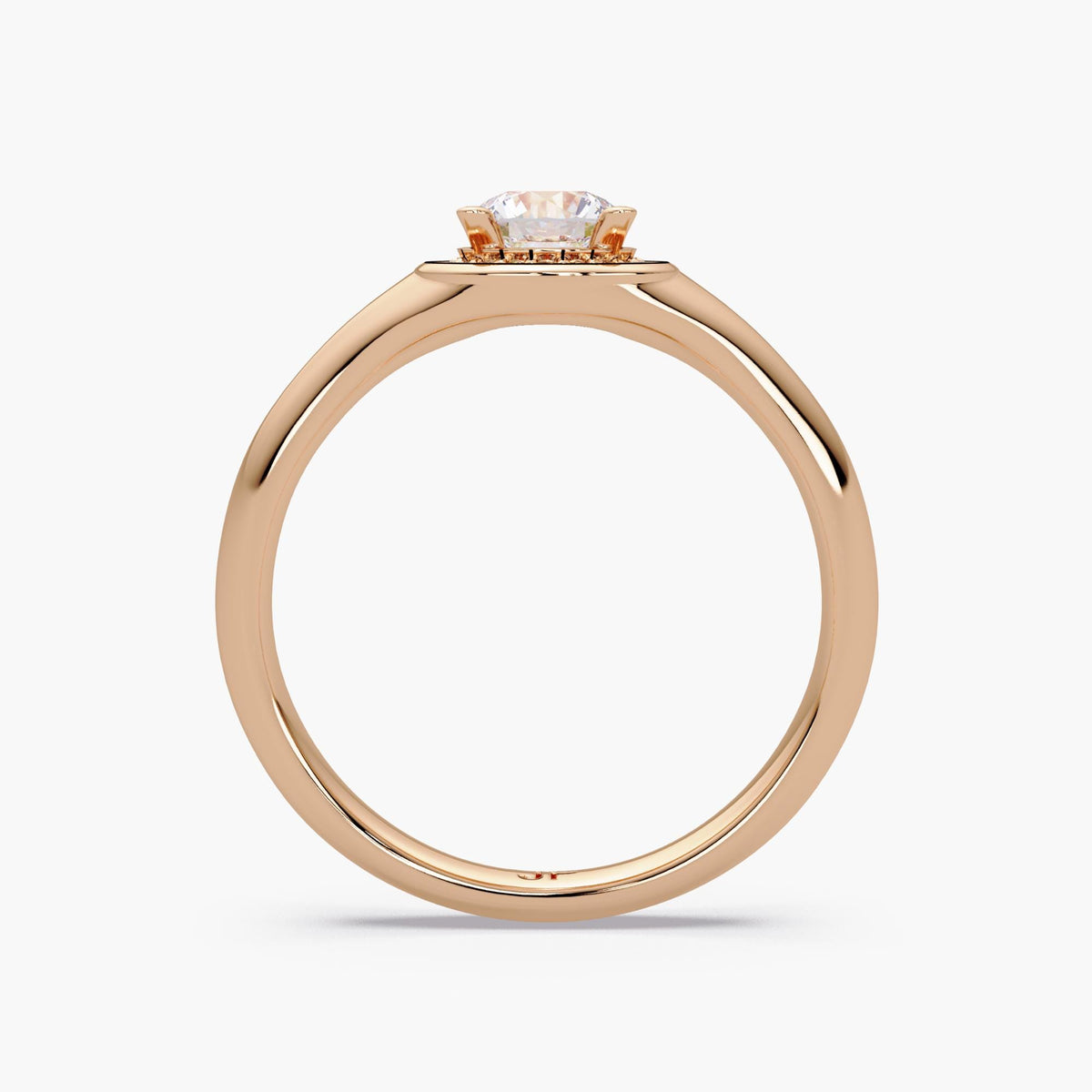14k rose gold round halo lab diamond ring, pinky signet style diamond ring, graduation gift