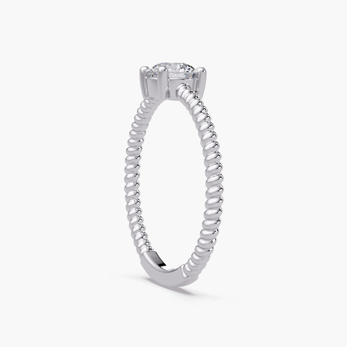 14K Gold Rope Diamond Ring, Twist Band Diamond Ring, Minimalist Stacking Ring, Round Solitaire Ring, Dainty Gold Stack Ring