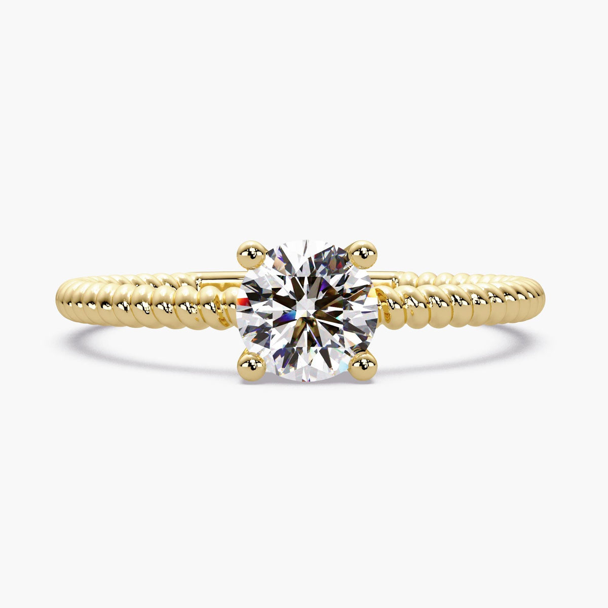 14K Gold Rope Diamond Ring, Twist Band Diamond Ring, Minimalist Stacking Ring, Round Solitaire Ring, Dainty Gold Stack Ring