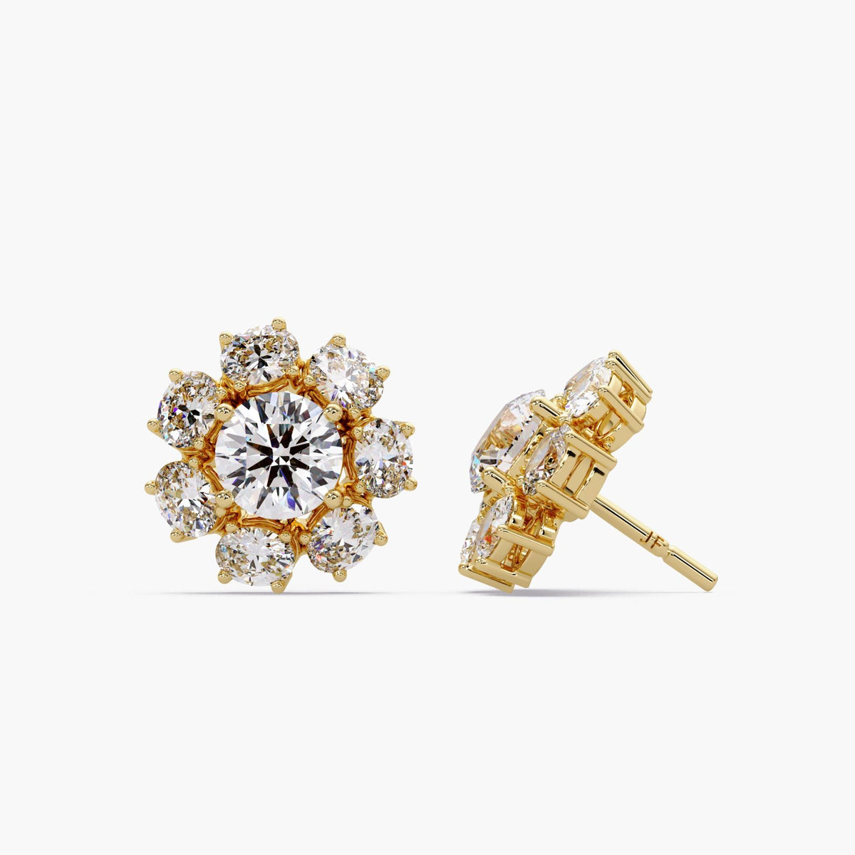 14K Gold Diamond Blossom Stud / Diamond Earring Cluster Yellow Gold / Lab Grown Diamond Earrings Halo / Lab Diamond Statement Earrings / Diamond Stud Earrings Bride / Lab Diamond Earrings Wedding / Ladies Diamond 14Kt Earrings