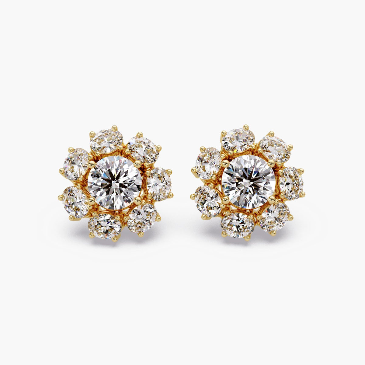 14K Gold Diamond Blossom Stud / Diamond Earring Cluster Yellow Gold / Lab Grown Diamond Earrings Halo / Lab Diamond Statement Earrings / Diamond Stud Earrings Bride / Lab Diamond Earrings Wedding / Ladies Diamond 14Kt Earrings