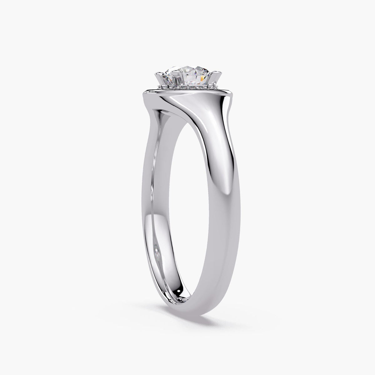 14k white gold round halo lab diamond ring, pinky signet style diamond ring, graduation gift