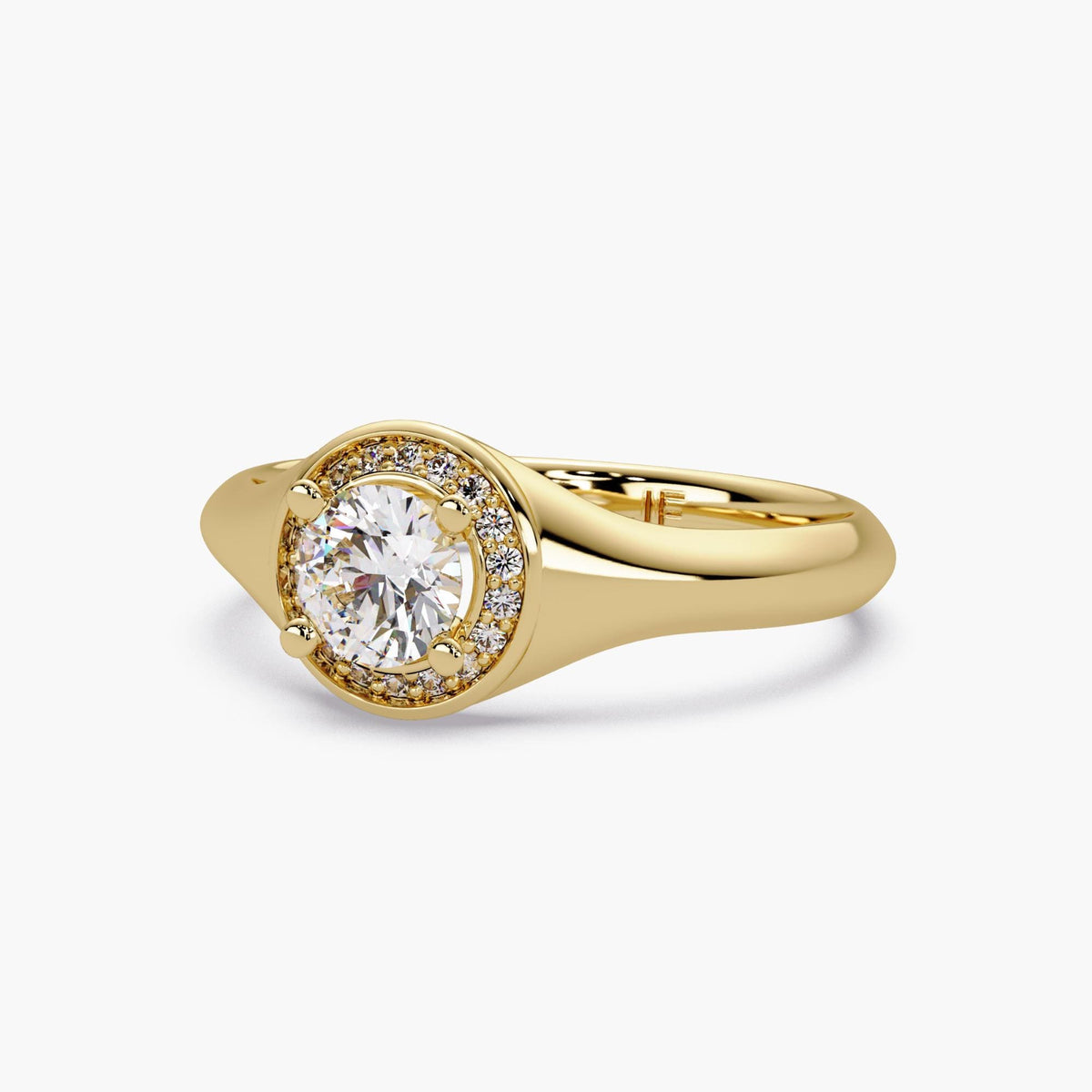 14k yellow gold round halo lab diamond ring, pinky signet style diamond ring, graduation gift