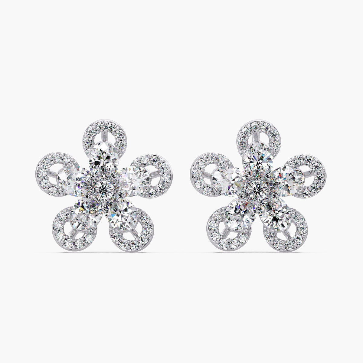 cluster flower earrings 14k white gold / flower diamond earrings white gold / flower earring diamond / 14k floral earring / 14k gold earrings daisy
