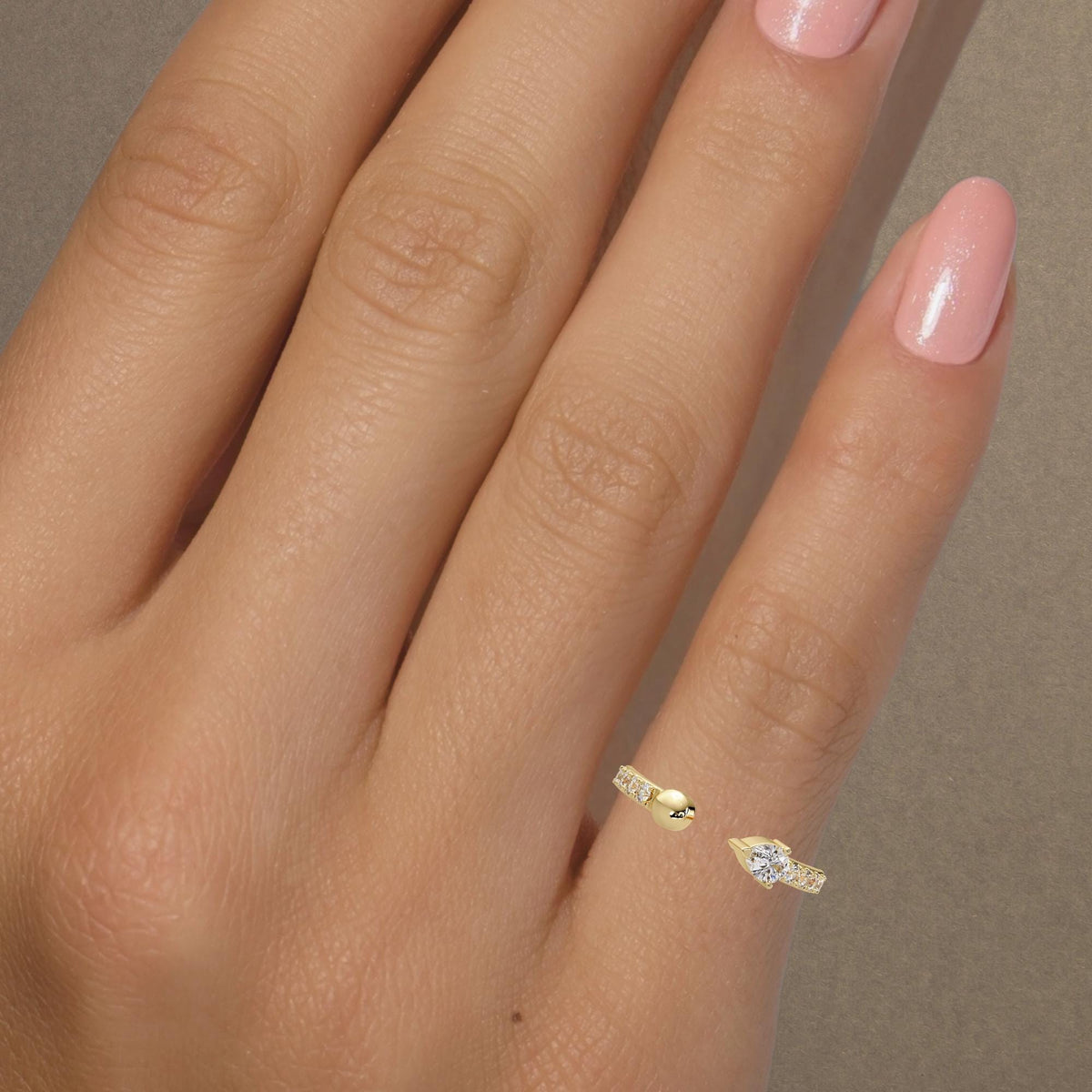 14K Gold Open Cuff Pear Diamond Ring, Lab Diamond Open Ring, Pave Stackable Ring, Dainty Minimal Gold Ring, 2mm Gold and Diamond Band