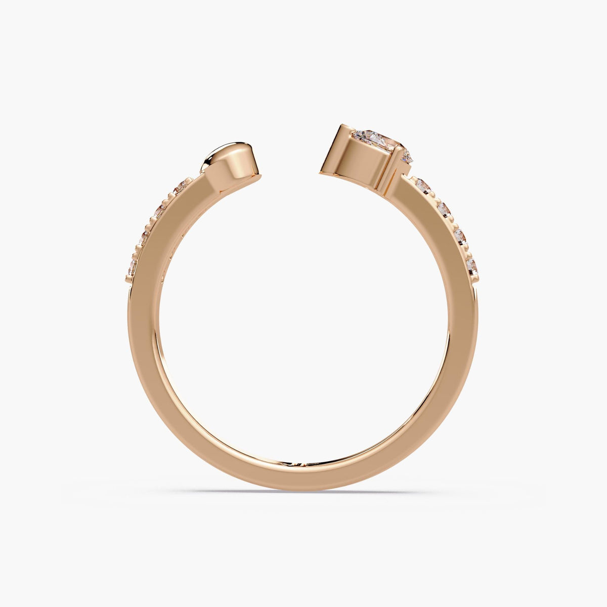 14K Gold Open Cuff Pear Diamond Ring, Lab Diamond Open Ring, Pave Stackable Ring, Dainty Minimal Gold Ring, 2mm Gold and Diamond Band