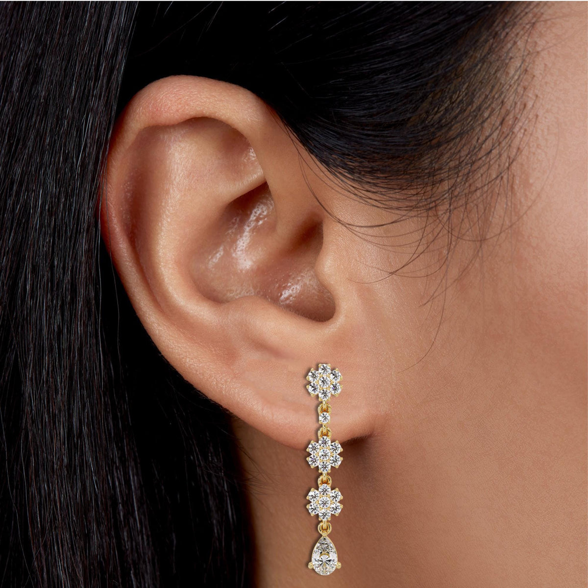 2.6 Ctw Lab Grown Diamond Drop Earrings, 14K Gold Cluster Diamond Earrings, Unique Cluster Dangle Earrings