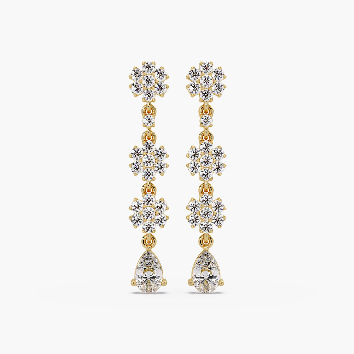 14k Gold Flower Stud / Teardrop Lab Diamonds 2.6 Ct / 2.5 Diamond Dangle / Diamond Dangle Charms / Drop Earring Gold Diamond Cluster / Long Diamond Earring in 14K Gold / Womans Diamond Earrings / Bridesmaid Dangly Earrings / Drop Stud Earrings Wedding