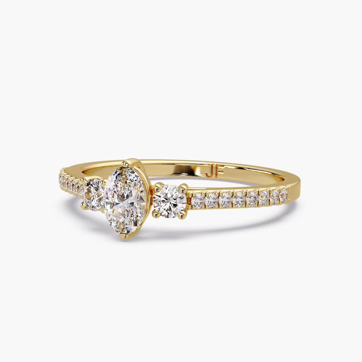 14K gold oval lab-grown diamond ring with three-stone design and pavé band.
A petite, low-profile diamond ring for promise, April birthstone, or meaningful gifting.
Clean, dainty diamond ring made for everyday wear