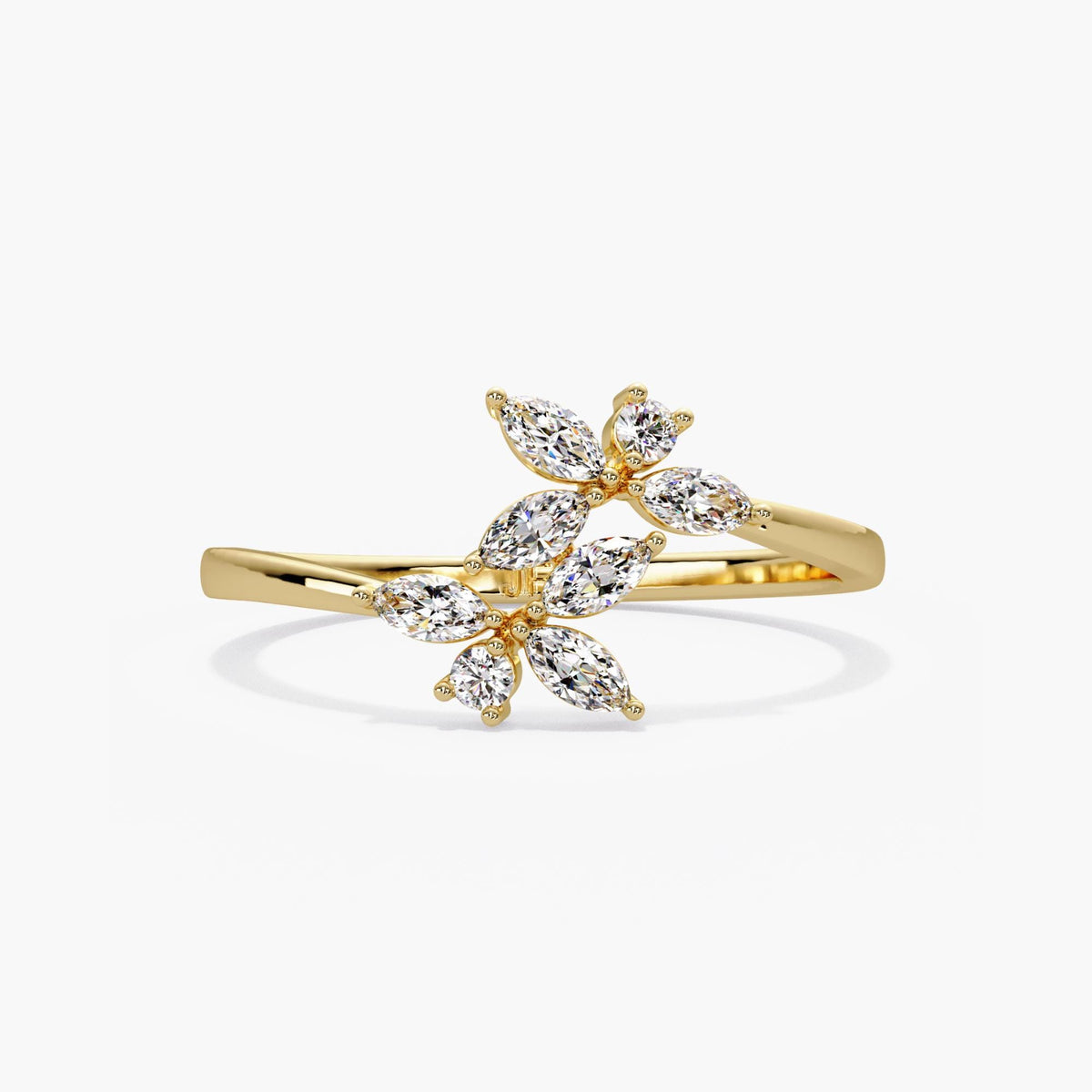 marquise diamond floral ring, marquise cluster bypass ring, floral diamond ring gold, leaf diamond bypass ring, marquise lab diamond ring, gold floral diamond ring, diamond leaf ring gold, bypass diamond ring marquise, everyday diamond ring gold, modern floral diamond ring, gift for her diamond ring