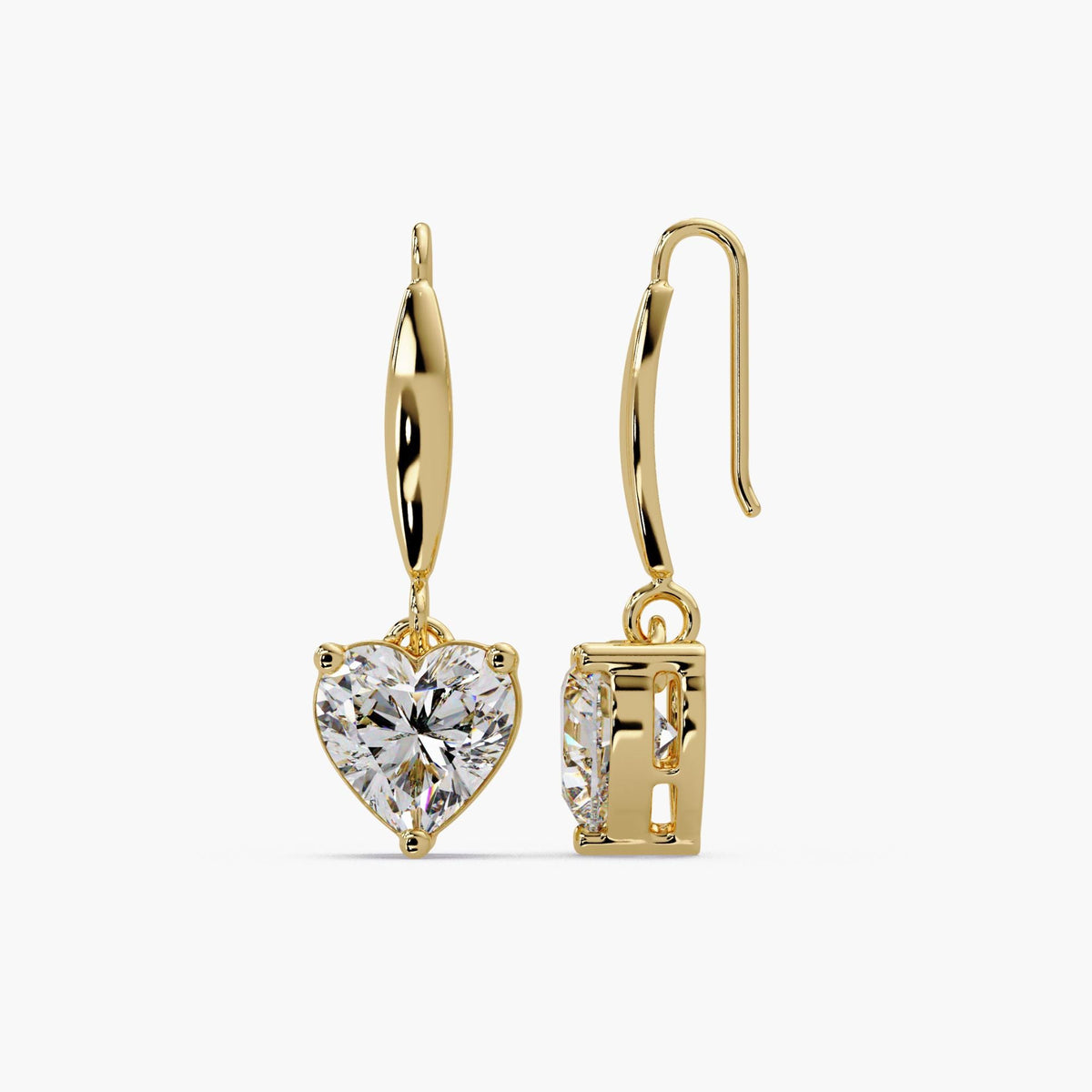 lab grown heart diamond earrings 14k gold hook dangle earrings