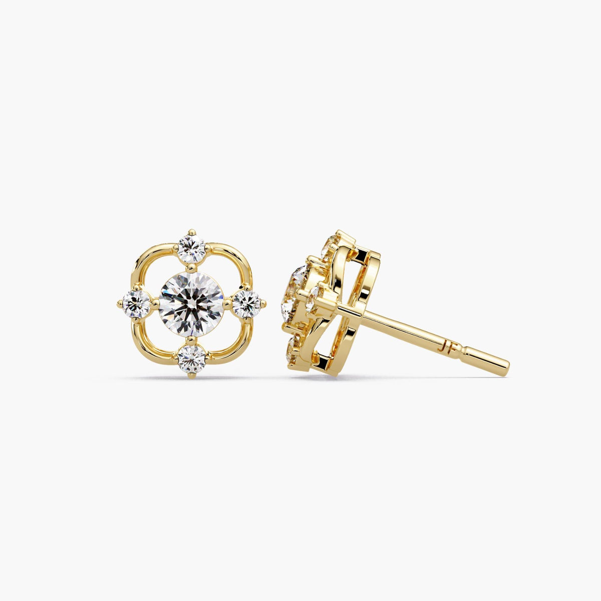open clover diamond stud earrings lab grown diamonds gold setting