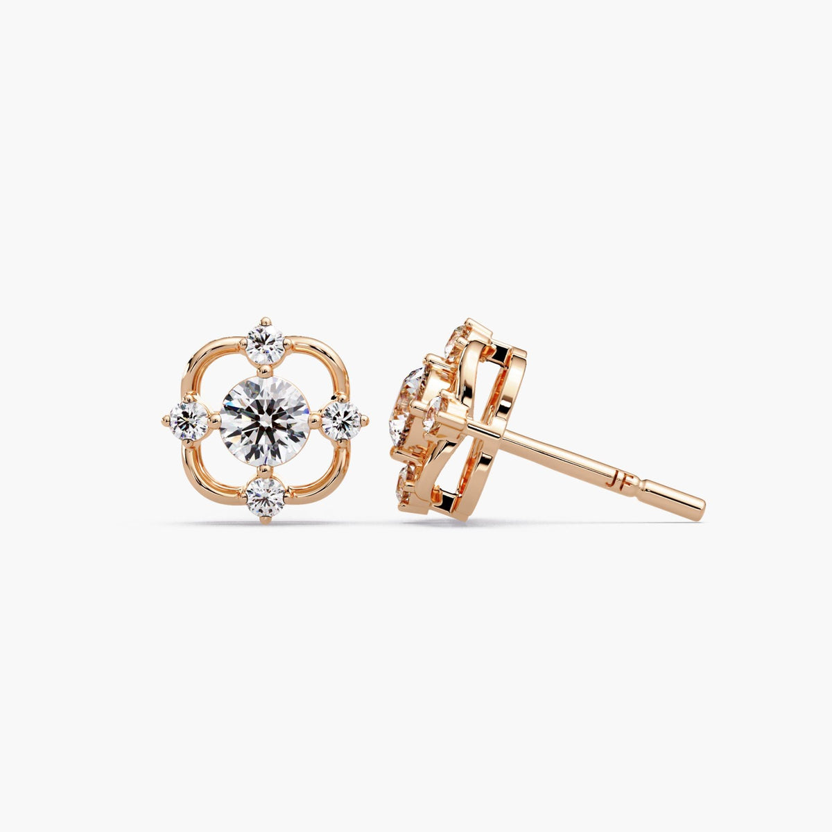 close up diamond cluster stud earrings multiple round diamonds