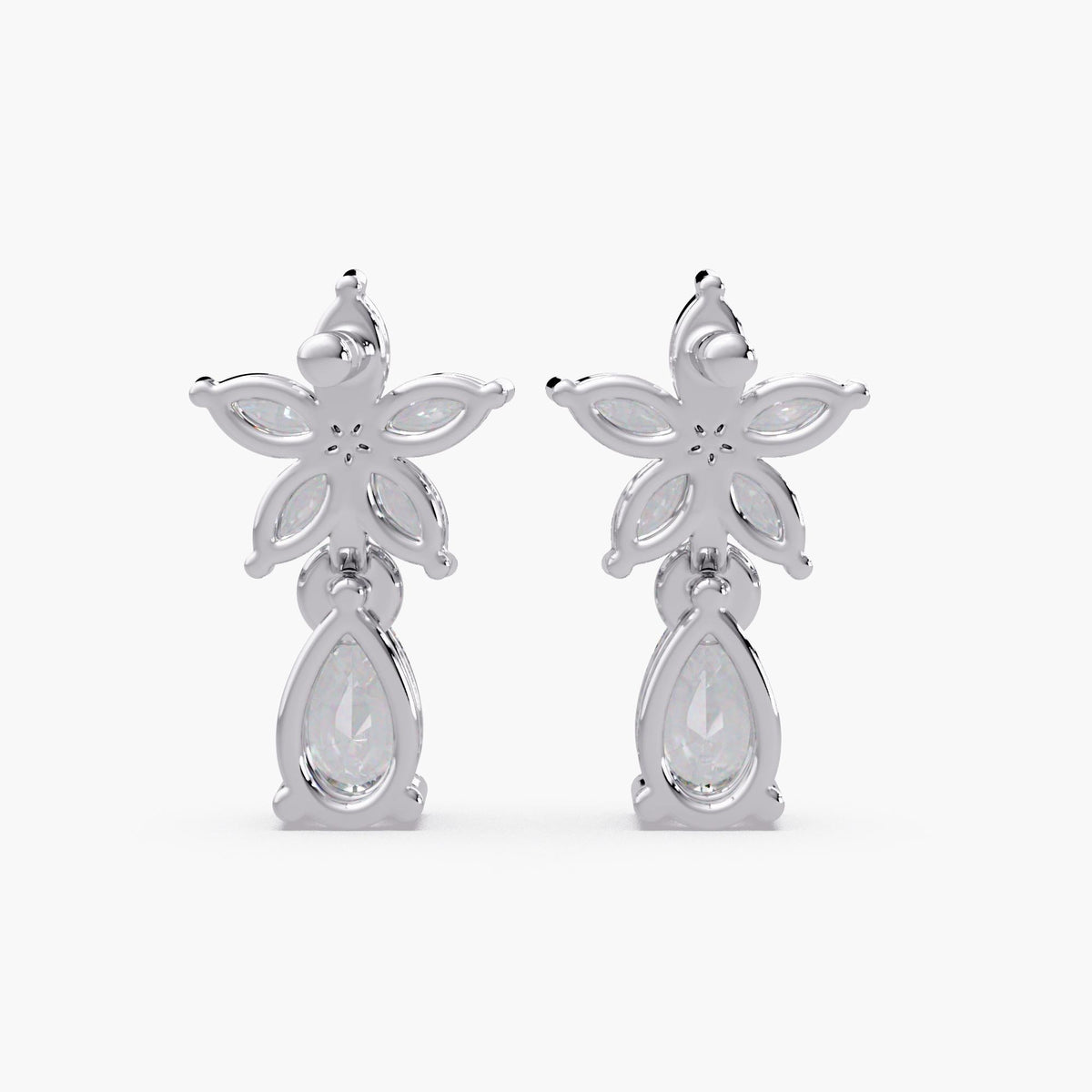 14k white gold and lab diamond flower earrings / floral diamond earrings / diamond drop earrings / cluster diamond earrings / pear drop earrings / gold drop earrings / diamond flower drop earrings / floral cluster drop earrings / pear diamond drop studs