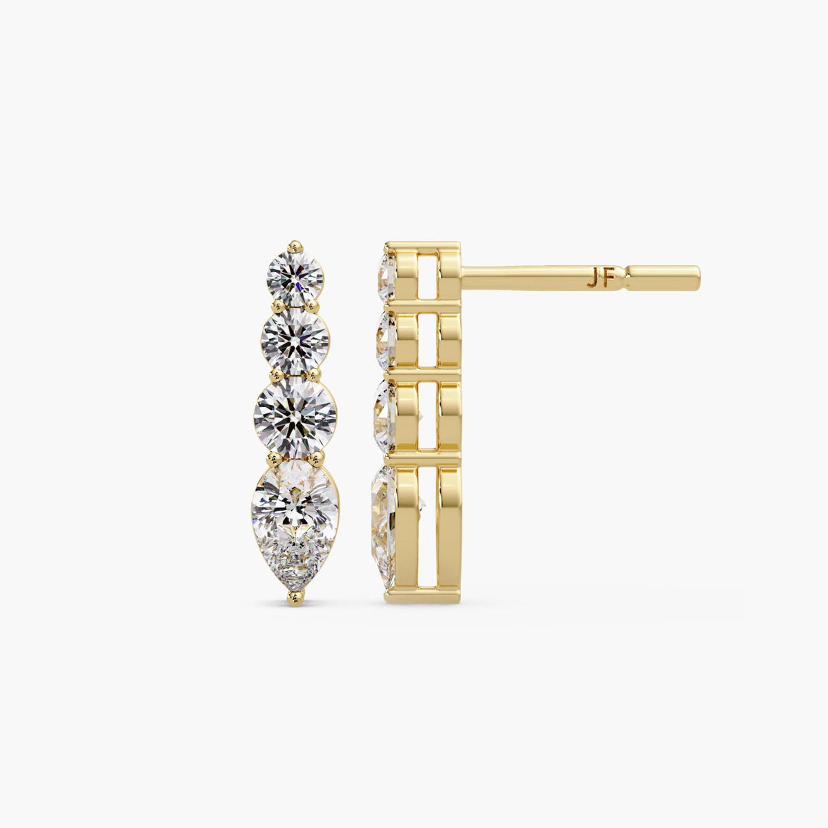 1 CT Pear and Round Lab Diamond Bar Stud Earrings, 14K Gold