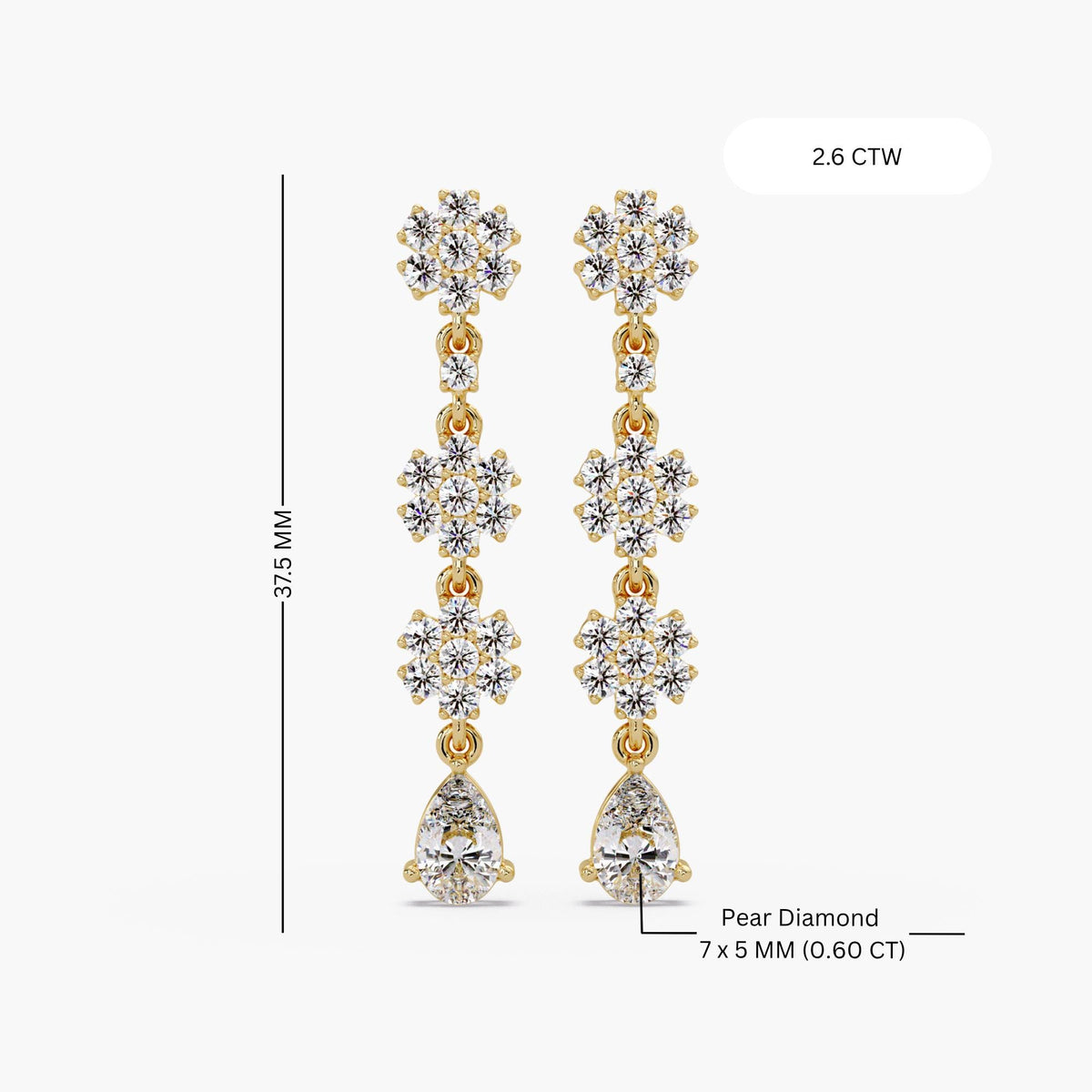14k Gold Flower Stud / Teardrop Lab Diamonds 2.6 Ct / 2.5 Diamond Dangle / Diamond Dangle Charms / Drop Earring Gold Diamond Cluster / Long Diamond Earring in 14K Gold / Womans Diamond Earrings / Bridesmaid Dangly Earrings / Drop Stud Earrings Wedding