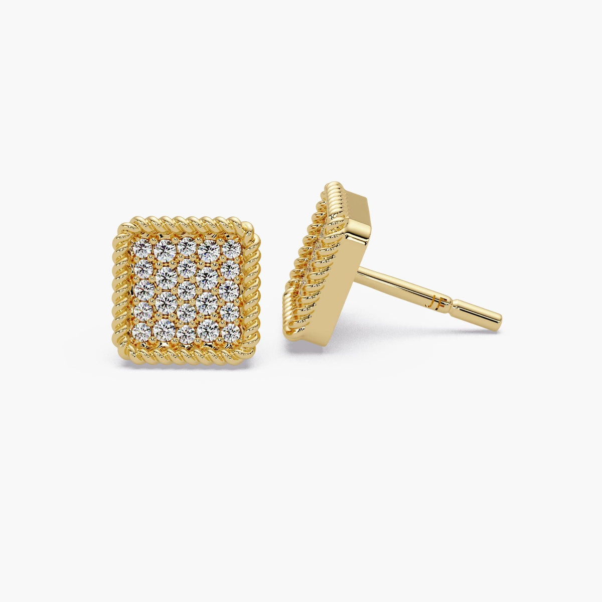 14K Gold Square Diamond Stud Earrings, Micro Pavé Cluster Diamond Studs, Natural Diamond Earrings