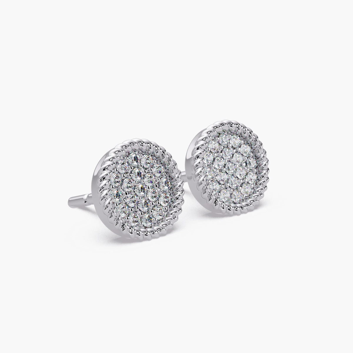 14K Gold Diamond Pave Disc Stud Earrings, 8.5mm Natural Diamond Cluster