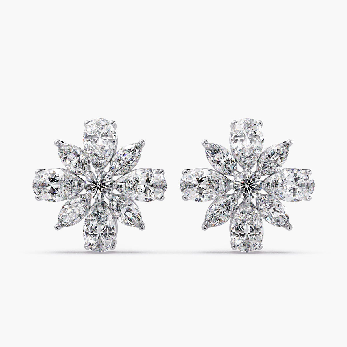14K White gold floral cluster earrings, diamond flower earrings, petal diamond earrings, marquise floral studs, pear cluster earrings, diamond blossom studs, statement diamond studs, luxury diamond studs, bridal flower earrings, wedding stud earrings, elegant diamond studs, fine jewelry studs, sparkly diamond studs, modern floral earrings, designer diamond studs, bold diamond earrings, nature inspired earrings, premium diamond studs, high sparkle earrings, timeless diamond studs