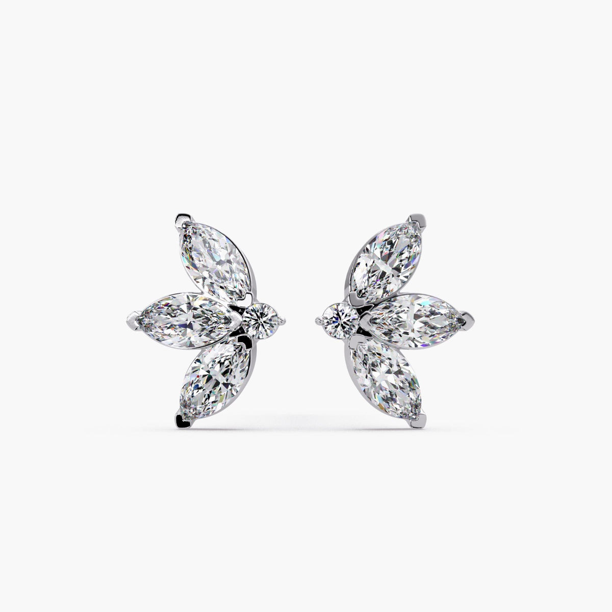 14k white gold marquise diamond stud earrings / marquise cluster diamond studs white gold / floral diamond stud earrings white gold / lab grown diamond flower studs white gold / dainty white gold diamond studs
