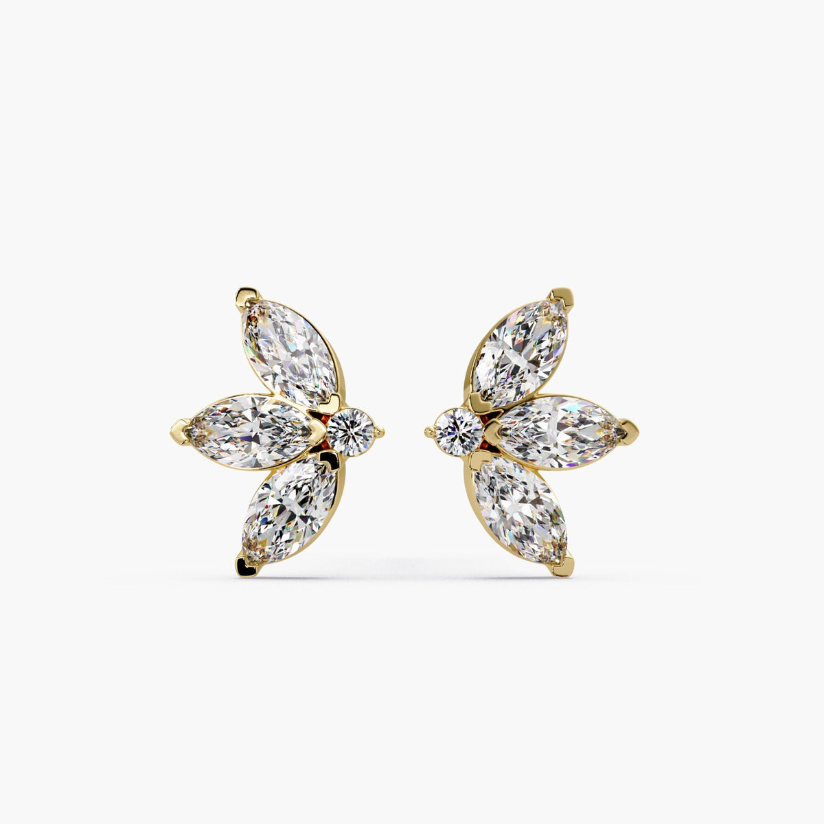 14k gold marquise diamond stud earrings / marquise cluster diamond studs / floral diamond stud earrings / lab grown diamond flower studs / dainty gold diamond studs / minimalist marquise studs