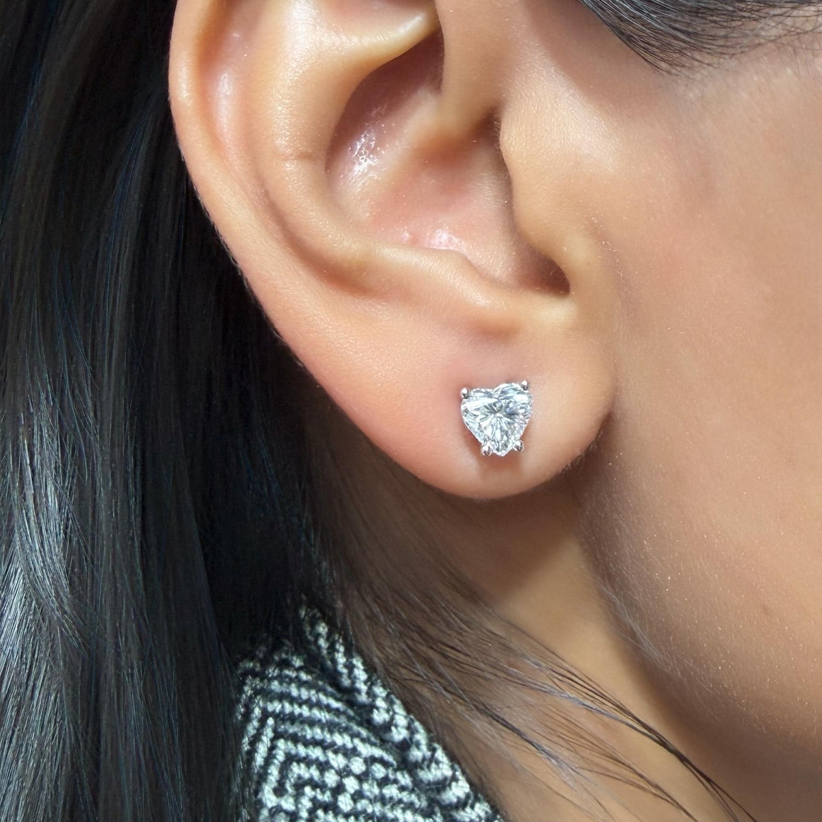 0.50 - 2 ctw Heart Cut Stud Earrings / Real 14K Solid Gold / Push Back Lab Grown Diamond / 4 Prong Heart Shaped Earrings