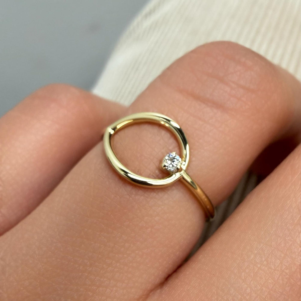 14K Gold Round Natural Diamond Open Teardrop Ring