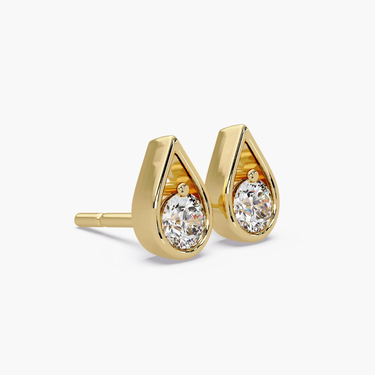 gold diamond stud earrings profile / prong set diamond stud earrings / secure push back diamond studs