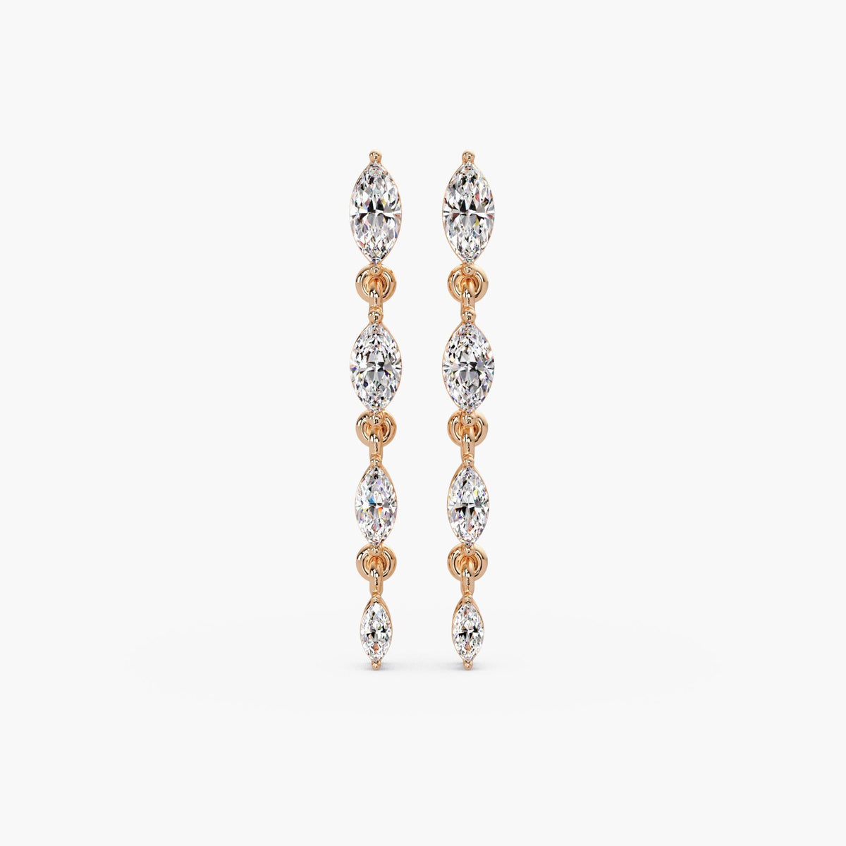 14K Rose Gold Drop earrings marquise / Lab grown diamond long earrings / Diamond dangle earrings simple / Gold dangly earrings with diamond / Cascading diamond earrings / Marquise earrings for bridal / Bridal earrings gold simple / Wedding earrings marquise / Tassel diamond earrings / Diamond danglers / Earrings for bride / Womens diamond earrings / Formal wear earrings / Bride minimal earrings / Sparkle wedding earrings / Diamond gift earrings