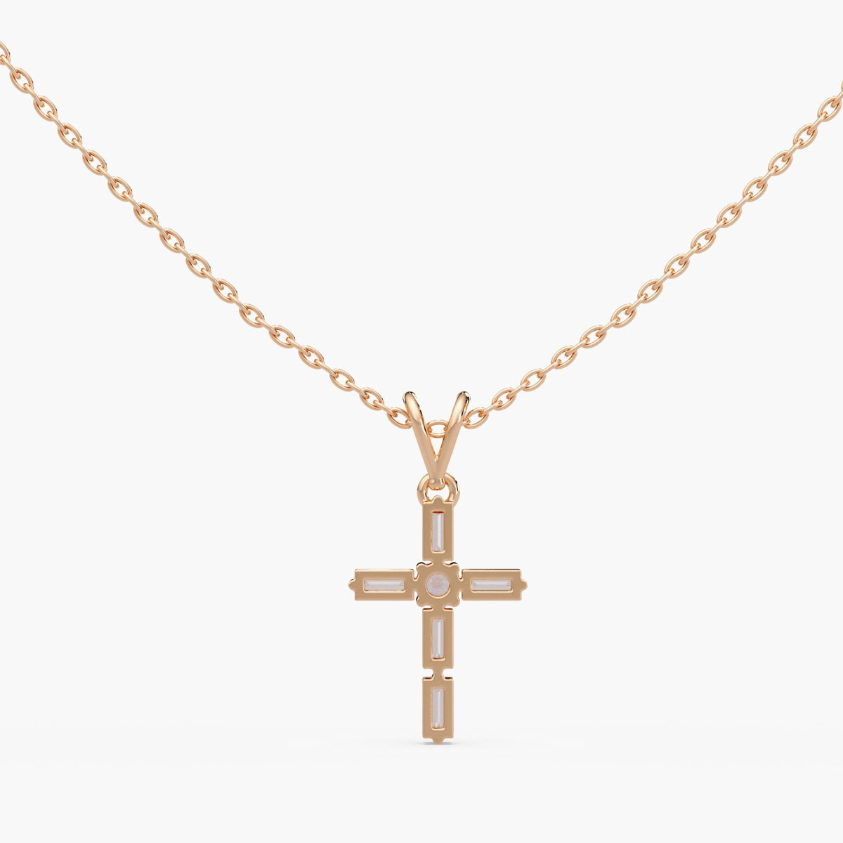 rose gold diamond cross necklace, baguette cross pendant rose gold, dainty diamond cross necklace