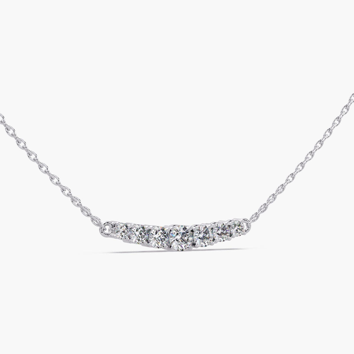 14k white gold diamond bar necklace / round lab diamond bezel bar necklace / curved diamond bar necklace solid gold / dainty diamond bar layering necklace