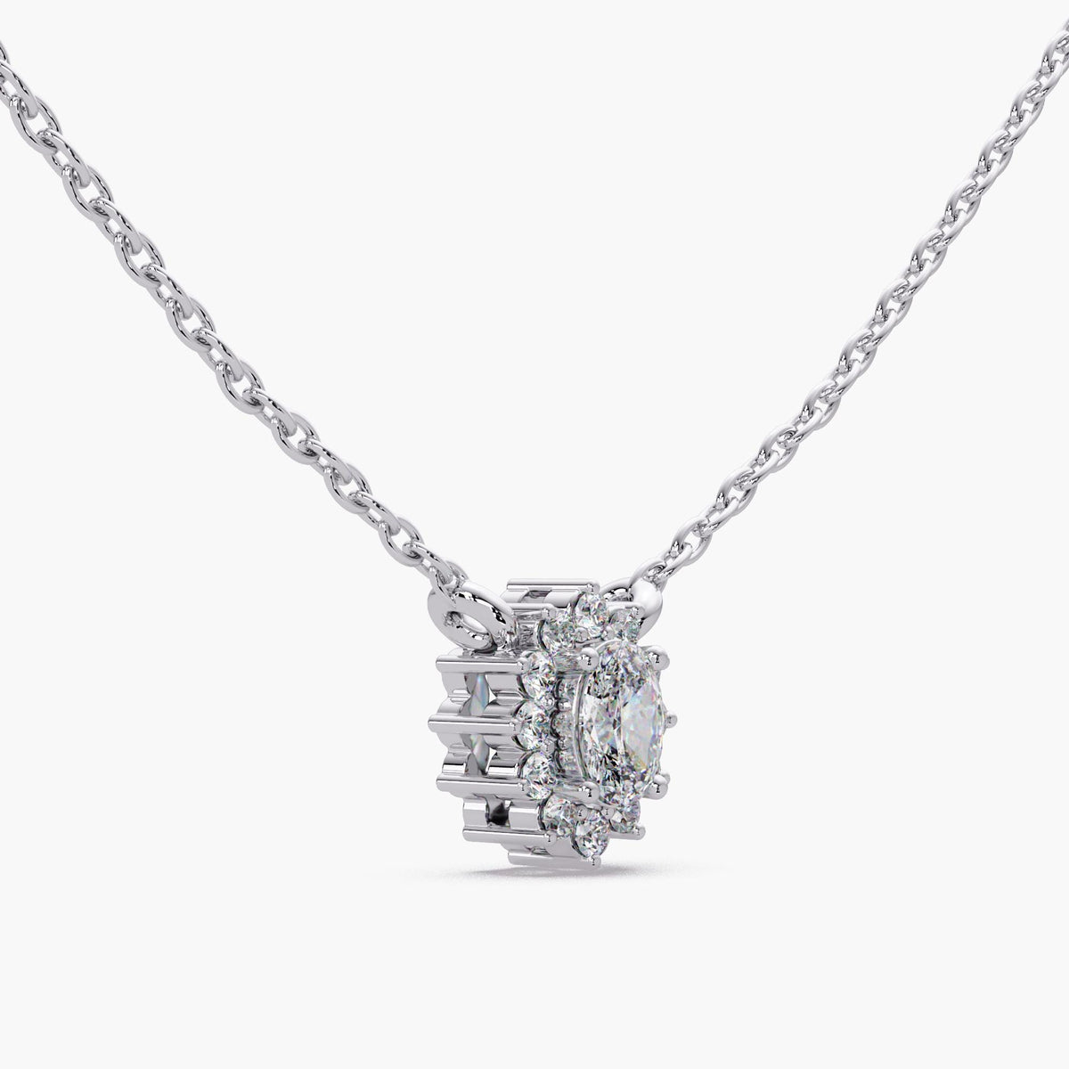 Dainty Oval Halo Diamond Pendant, Sunburst Halo Necklace, 14K Gold Lab Diamond Necklace