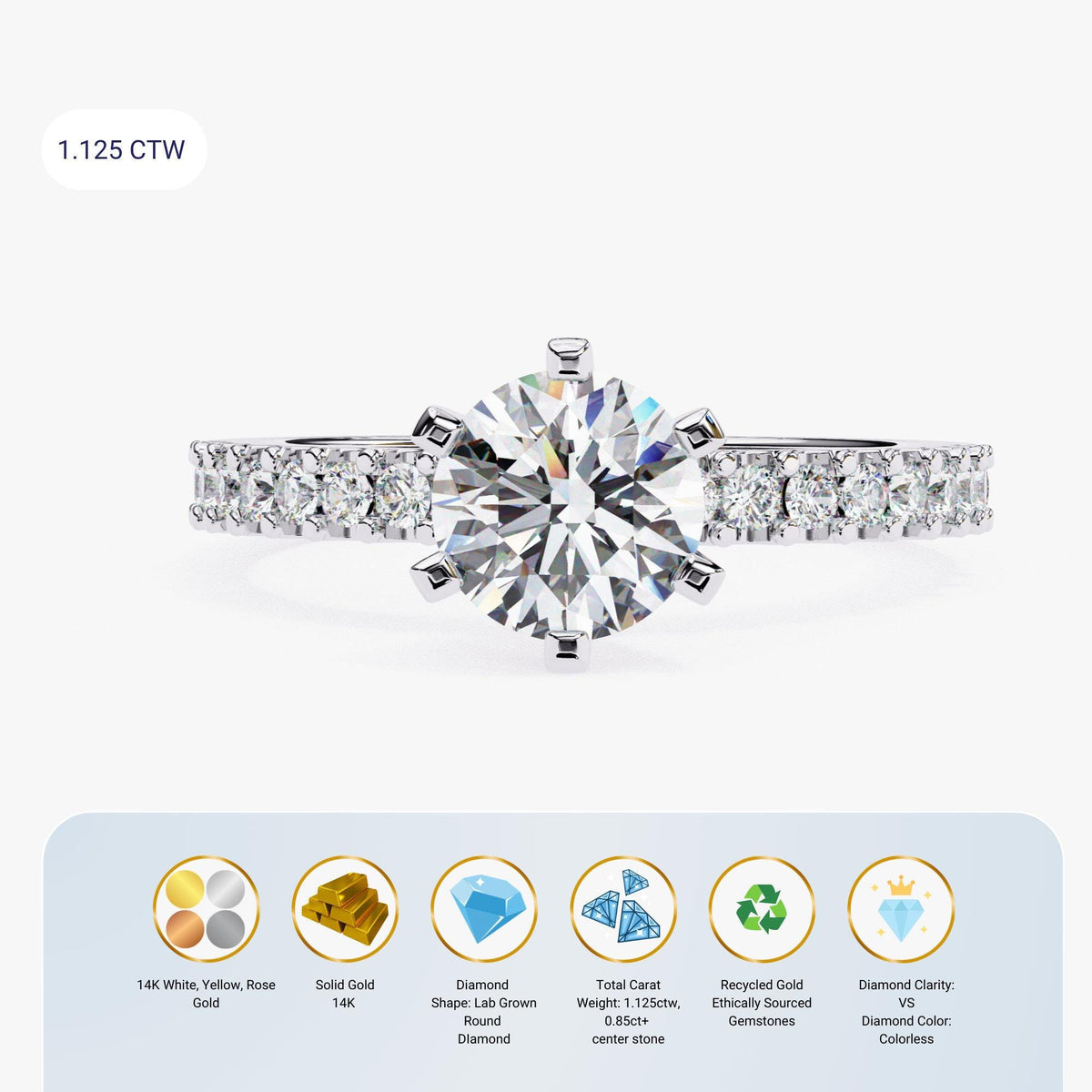 The image is a close-up of a diamond engagement ring with a large central diamond surrounded by smaller diamonds on either side.