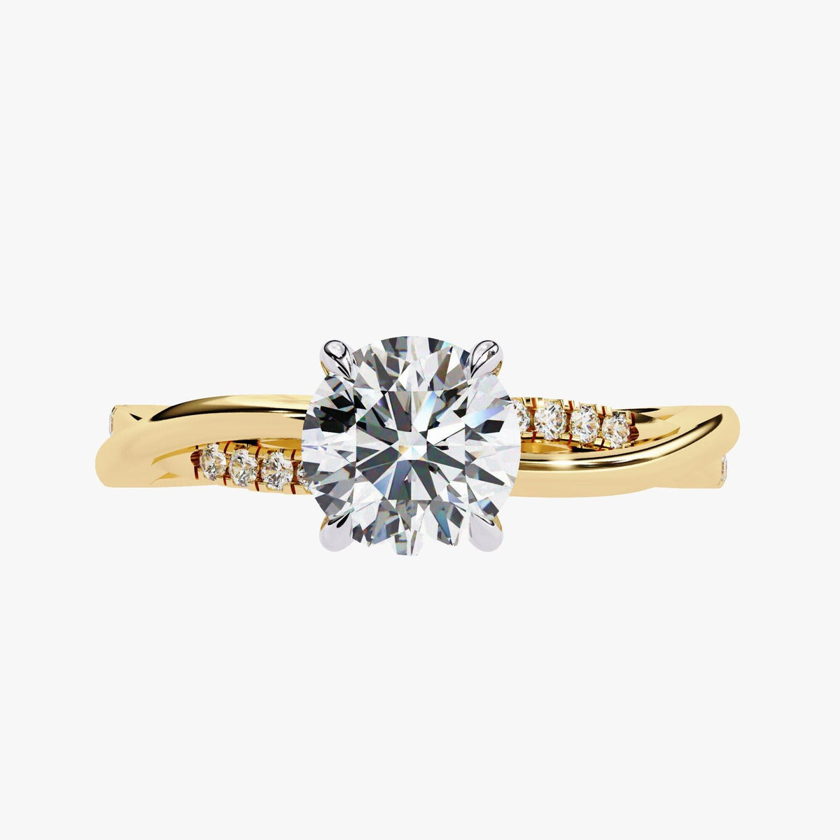 A gold ring with a large, brilliant-cut diamond at the center.